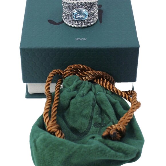 John Hardy JAI Blue Topaz+Floral Textured Saddle Band Sterling Silver Ring-7 NIB - Picture 4 of 15